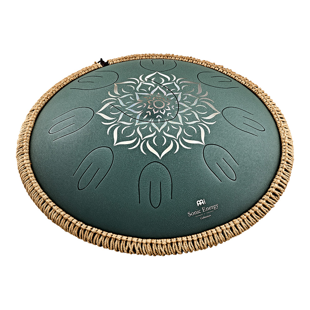 MEINL Sonic Energy <br>16" Octave Steel Tongue Drum, F Major, 9 Notes, 432 Hz, Dark Green, Engraved floral design [OSTD3DGE]