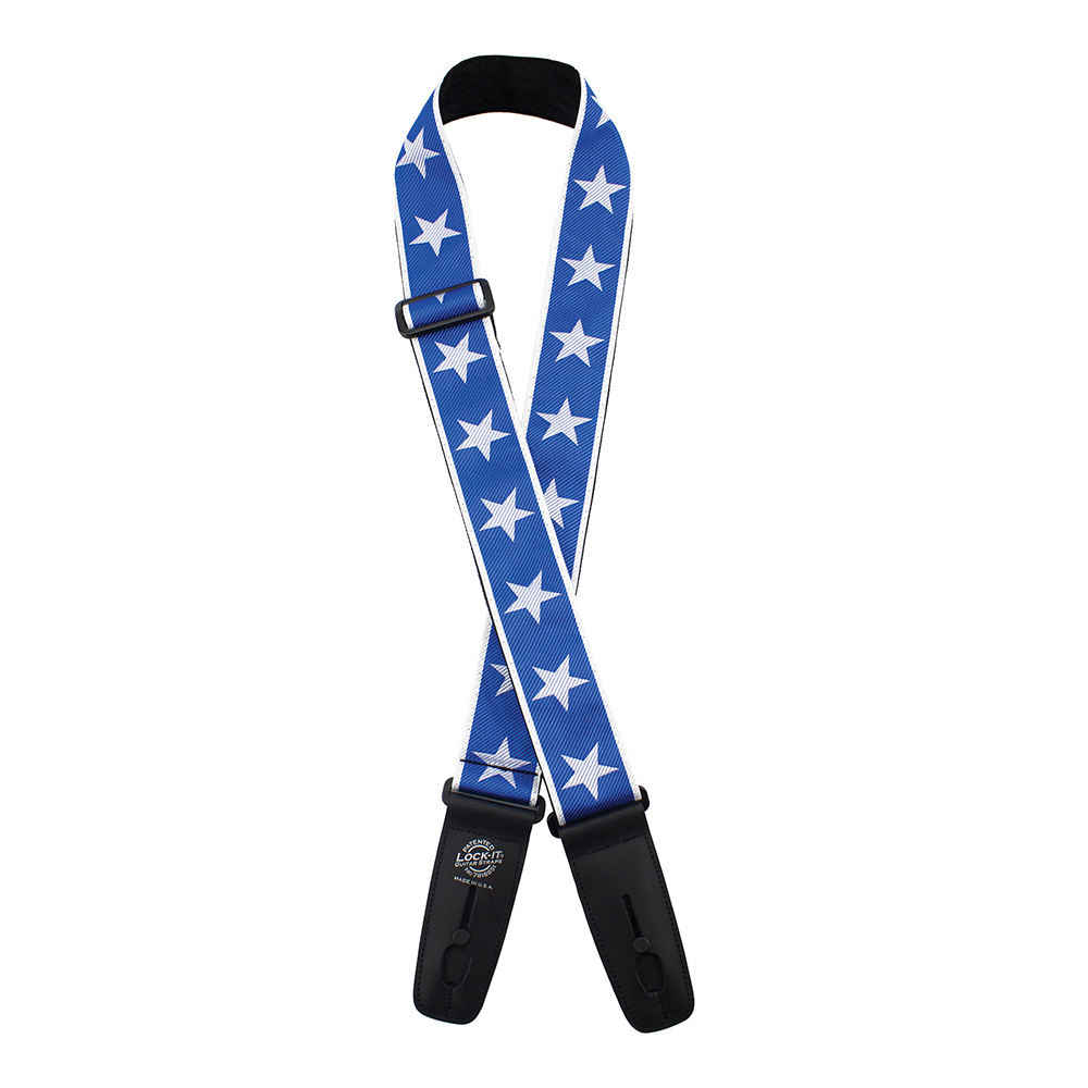Lock-It Guitar Straps <br>LIS 300-J21 (White/Blue Stars)