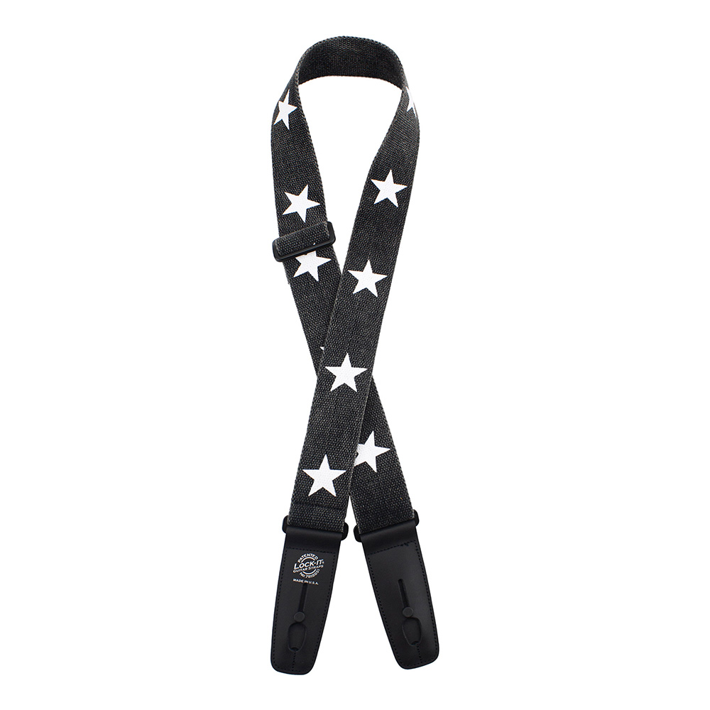 Lock-It Guitar Straps LIS 301-D03 (Black/White Stars