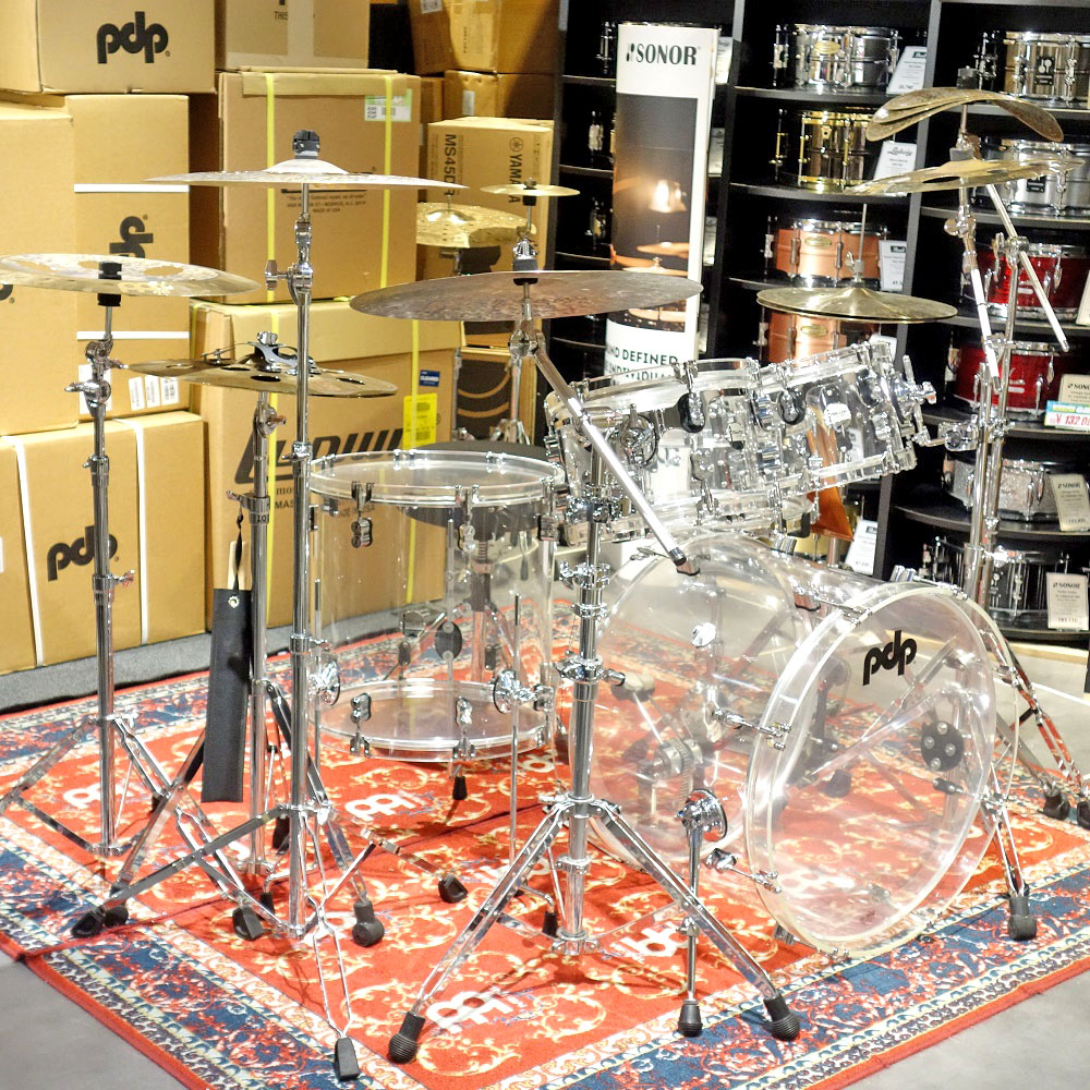 pdp by dw <br>Acrylic Clear Drums 4-Piece Kit + Snare Set