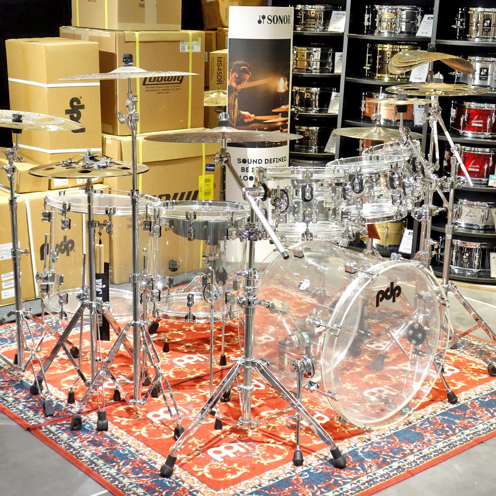 pdp by dw <br>Acrylic Clear Drums 6-Piece Kit + Snare Set
