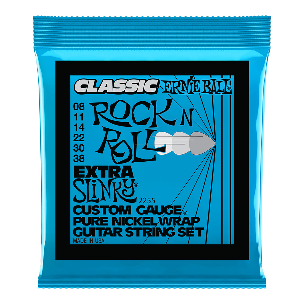 ERNIE BALL <br>#2255 Extra Slinky Classic Rock n Roll Pure Nickel Wrap Electric Guitar Strings 8-38