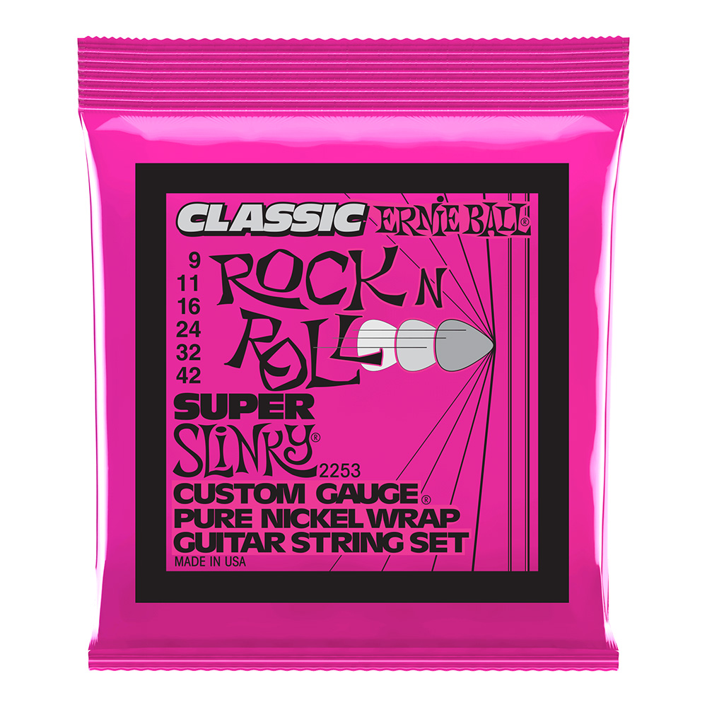 ERNIE BALL <br>#2253 Super Slinky Classic Rock n Roll Pure Nickel Wrap Electric Guitar Strings 9-42