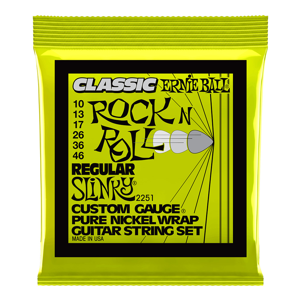 ERNIE BALL <br>#2251 Regular Slinky Classic Rock n Roll Pure Nickel Wrap Electric Guitar Strings 10-46