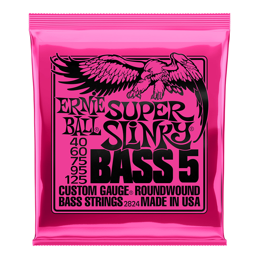 ERNIE BALL <br>#2824 Super Slinky Nickel Wound 5-String Electric Bass Strings 40-125