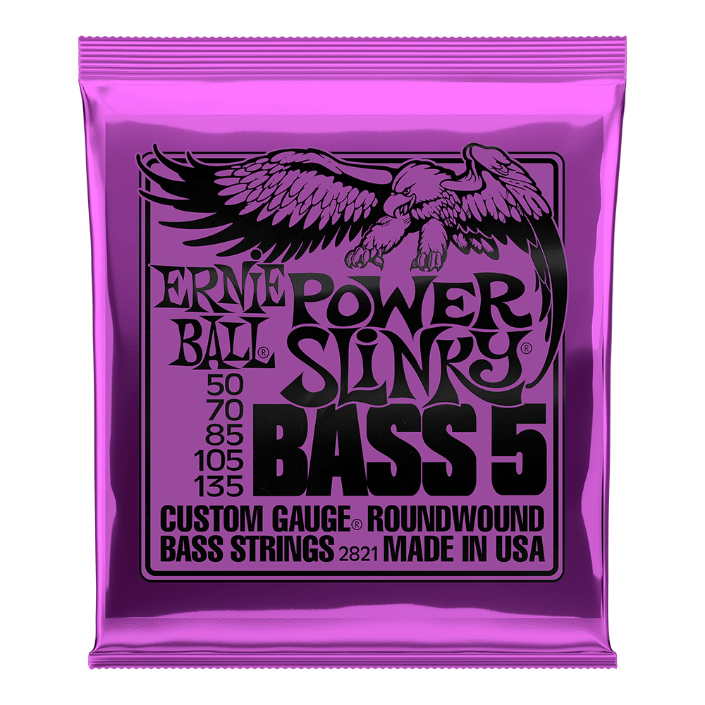 ERNIE BALL <br>#2821 Power Slinky Nickel Wound 5-String Electric Bass Strings 50-135