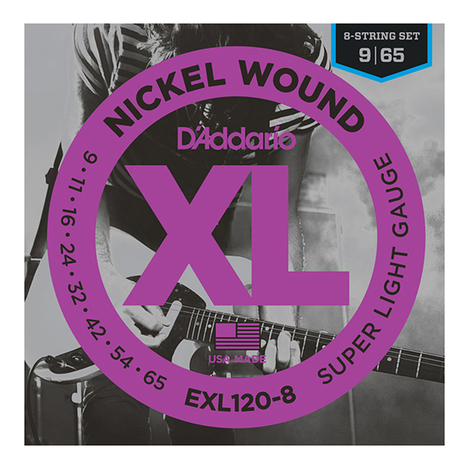 D'Addario <br>EXL120-8 XL Nickel Round Wound Super Light 8-String 09-65