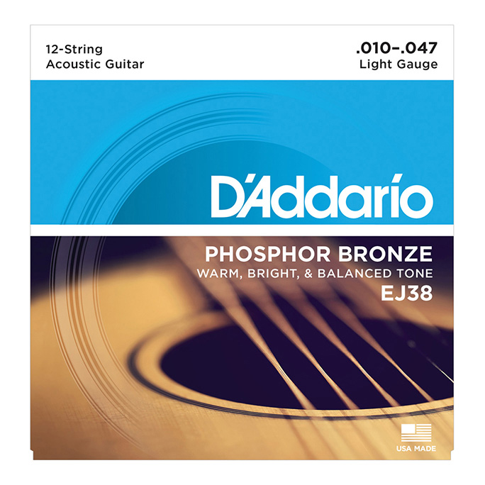 D'Addario <br>EJ38 Phosphor Bronze Wound Light 12-String 10-47