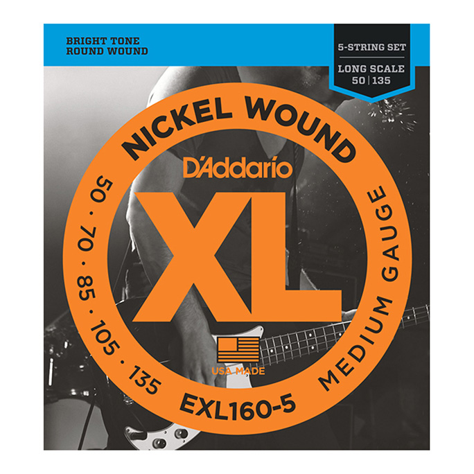 D'Addario <br>EXL160-5 XL Nickel Round Wound Long Scale 5-String 50-135