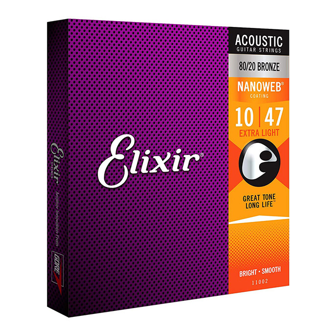 Elixir <br>NANOWEB #11002 80/20 BRONZE Extra Light 10-47