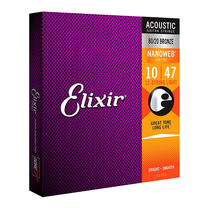 Elixir <br>NANOWEB #11152 80/20 BRONZE Light 12-String 10-47