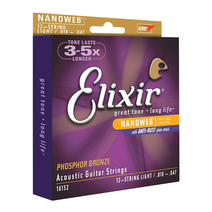 Elixir <br>NANOWEB #16152 PHOSPHER BRONZE Light 12-String 10-47