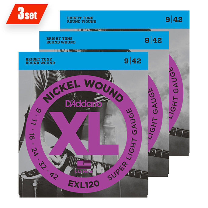 D'Addario <br>EXL120-3D XL Nickel Round Wound Multi-Packs Super Light 09-42 3set