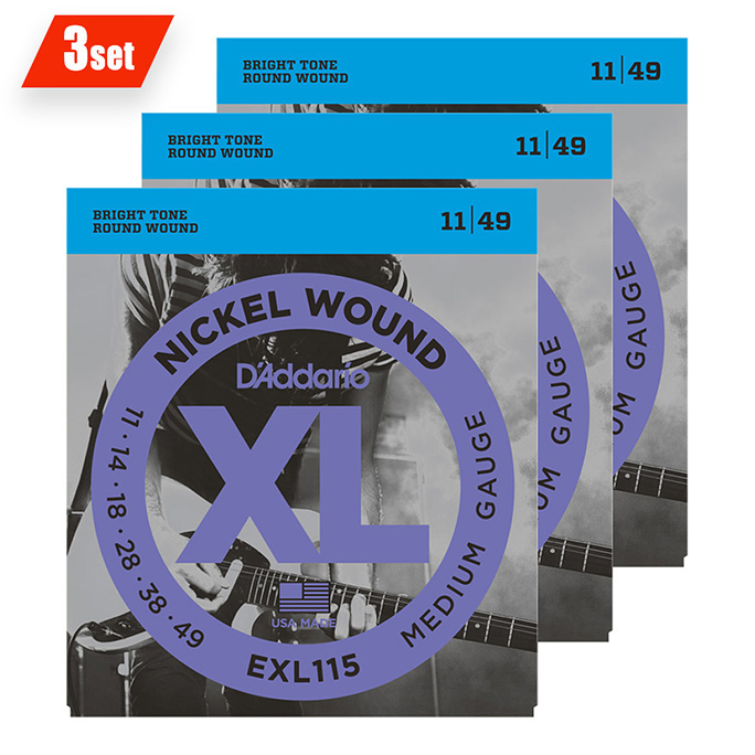 D'Addario <br>EXL115-3D XL Nickel Round Wound Multi-Packs Blues / Jazz Rock 11-49 3set