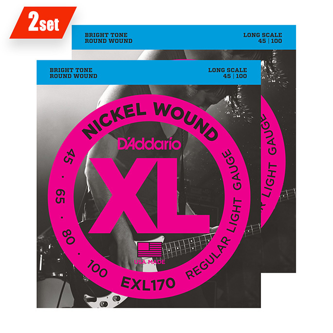 D'Addario <br>EXL170-TP XL Nickel Round Wound Twin Packs Long Scale 45-100 2set