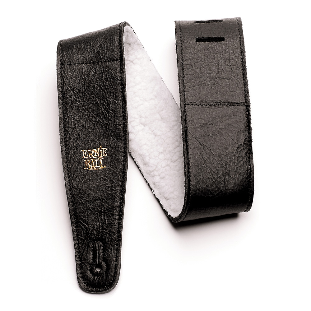 ERNIE BALL <br>#4137 2.5" Adjustable Italian Leather Strap With Fur Padding - Black