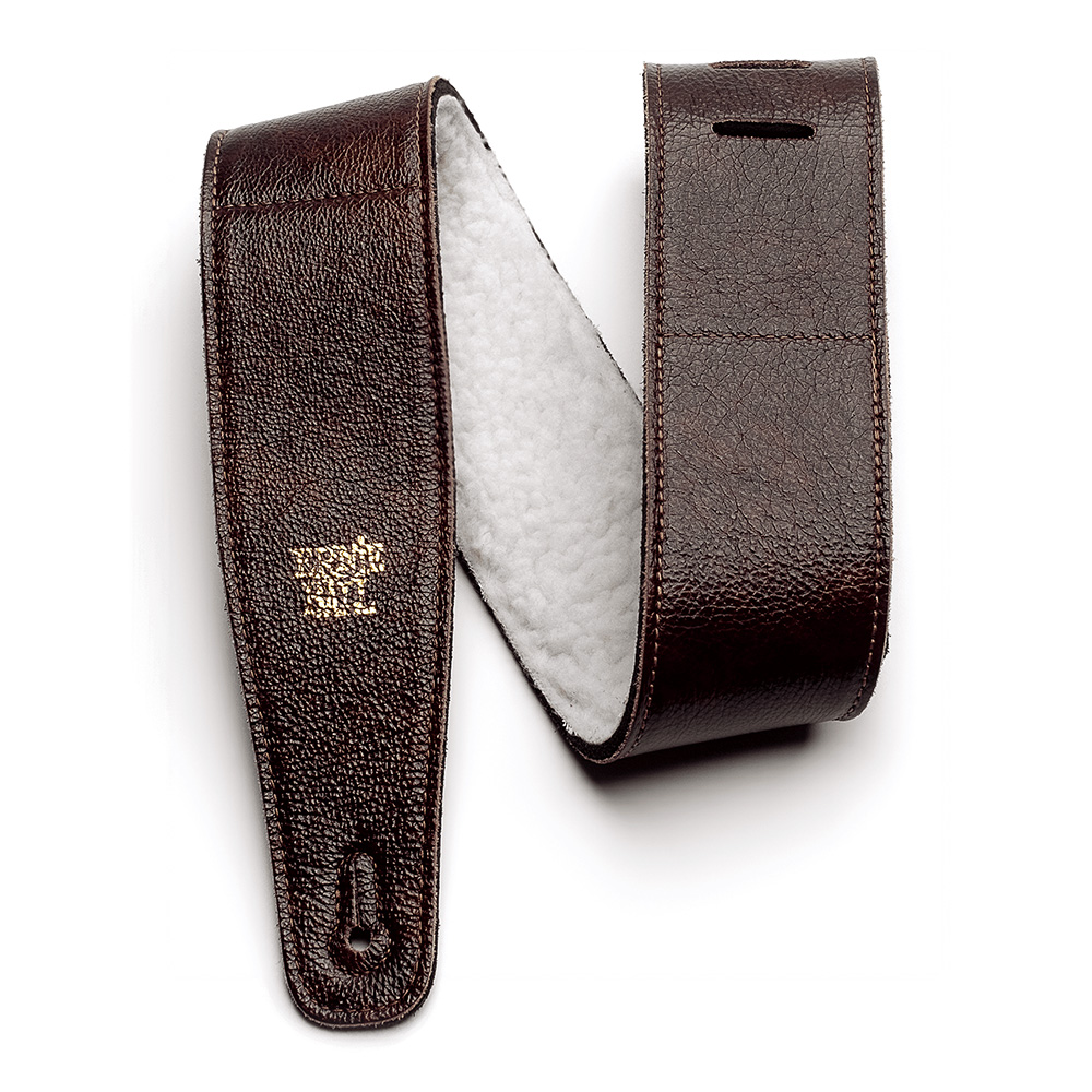 ERNIE BALL <br>#4138 2.5" Adjustable Italian Leather Strap With Fur Padding - Chestnut