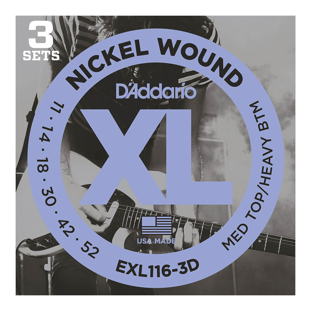 D'Addario <br>EXL116-3D XL Nickel Round Wound Multi-Packs Medium Top/Heavy Bottom 11-52 3set