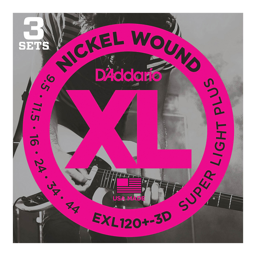 D'Addario <br>EXL120+-3D [XL Nickel Round Wound, Super Light Plus 9.5-44][3set]