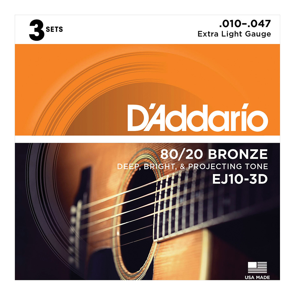 D'Addario <br>EJ10-3D 80/20 Bronze Wound Multi-Packs Extra Light 10-47 3set