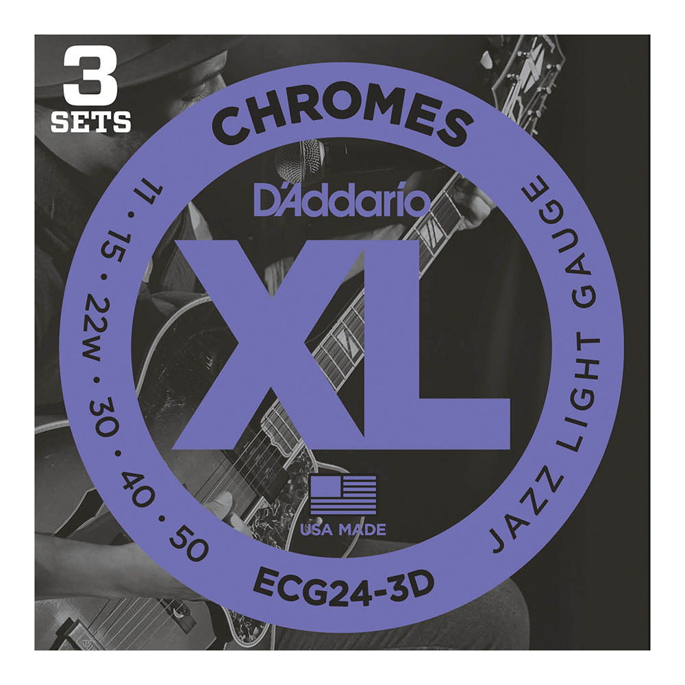 D'Addario <br>ECG24-3D XL Chromes Flat Wound Multi-Packs Jazz Light 11-50 3set