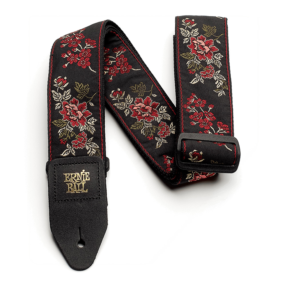 ERNIE BALL <br>#4142 Red Rose Jacquard Guitar Strap