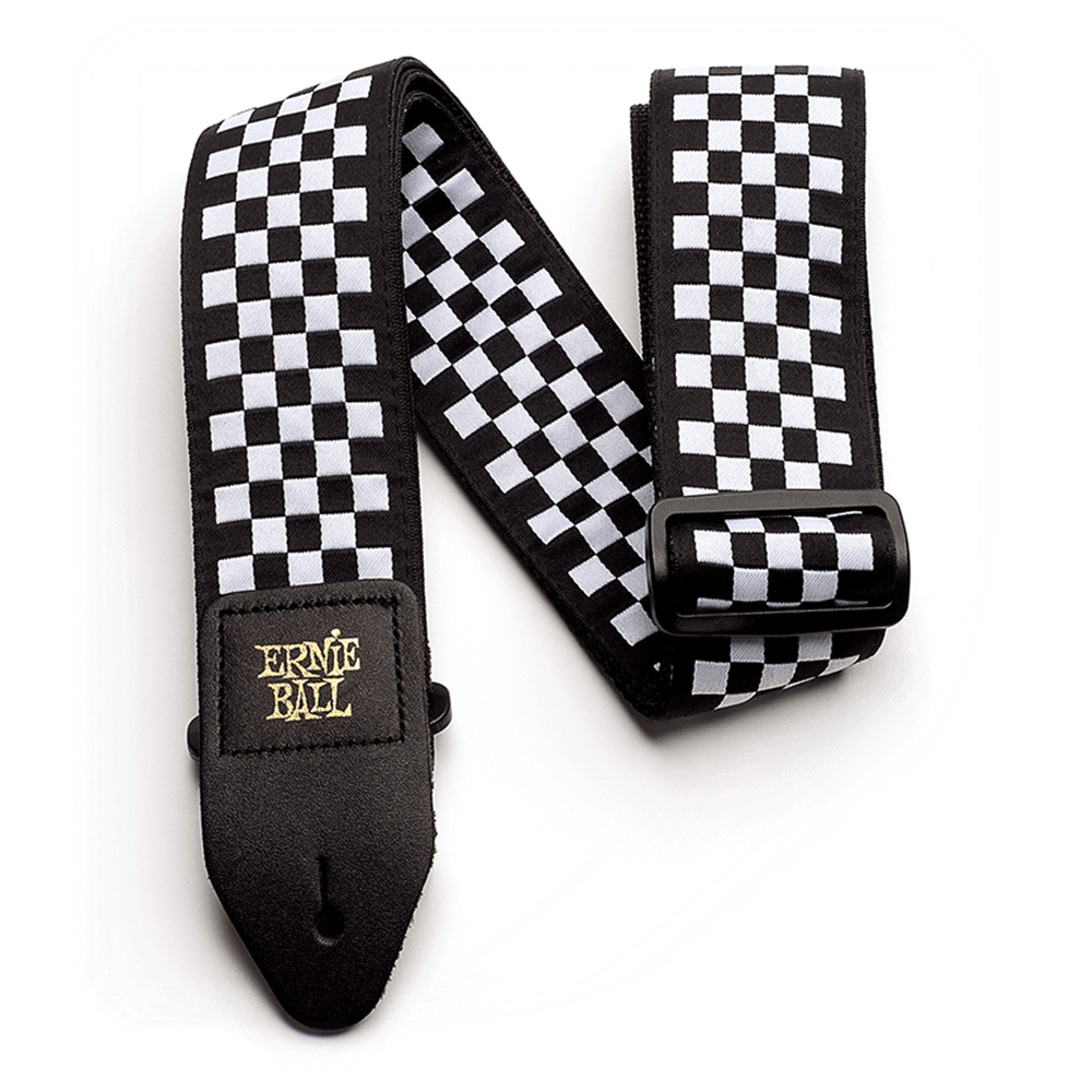 ERNIE BALL <br>#4149 Black And White Checkered Jacquard Strap