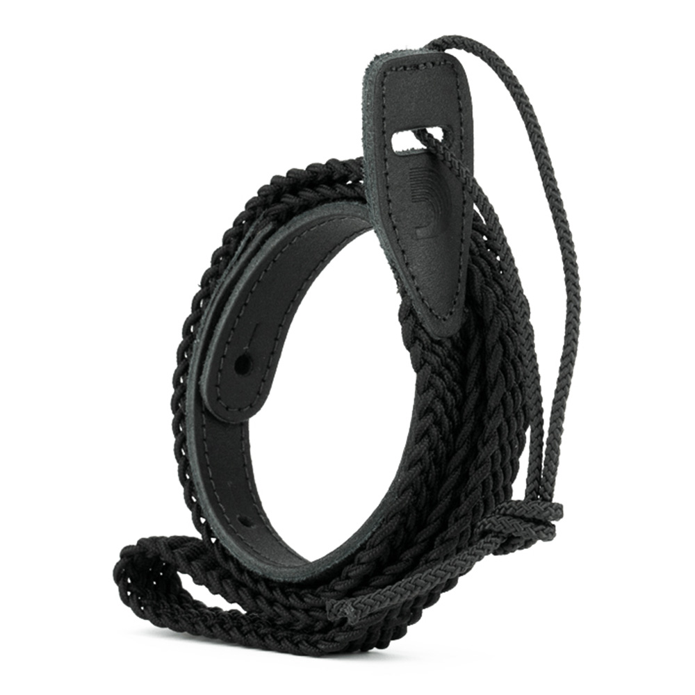 D'Addario <br>Fabric Braided Mandolin Strap - Black [10MB01]