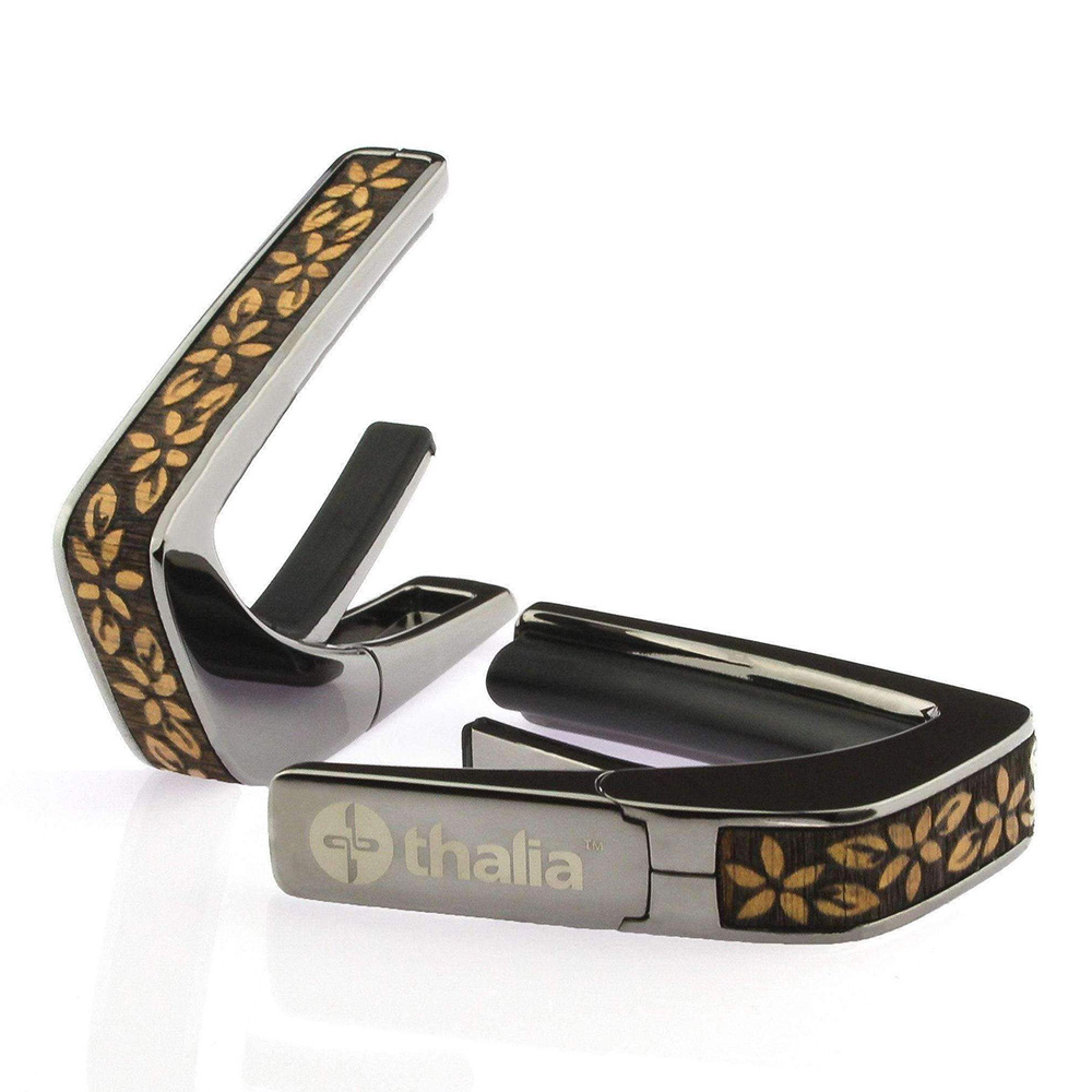 Thalia Capo <br>Engraved / Hawaiian Koa Plumeria Lei / Black Chrome