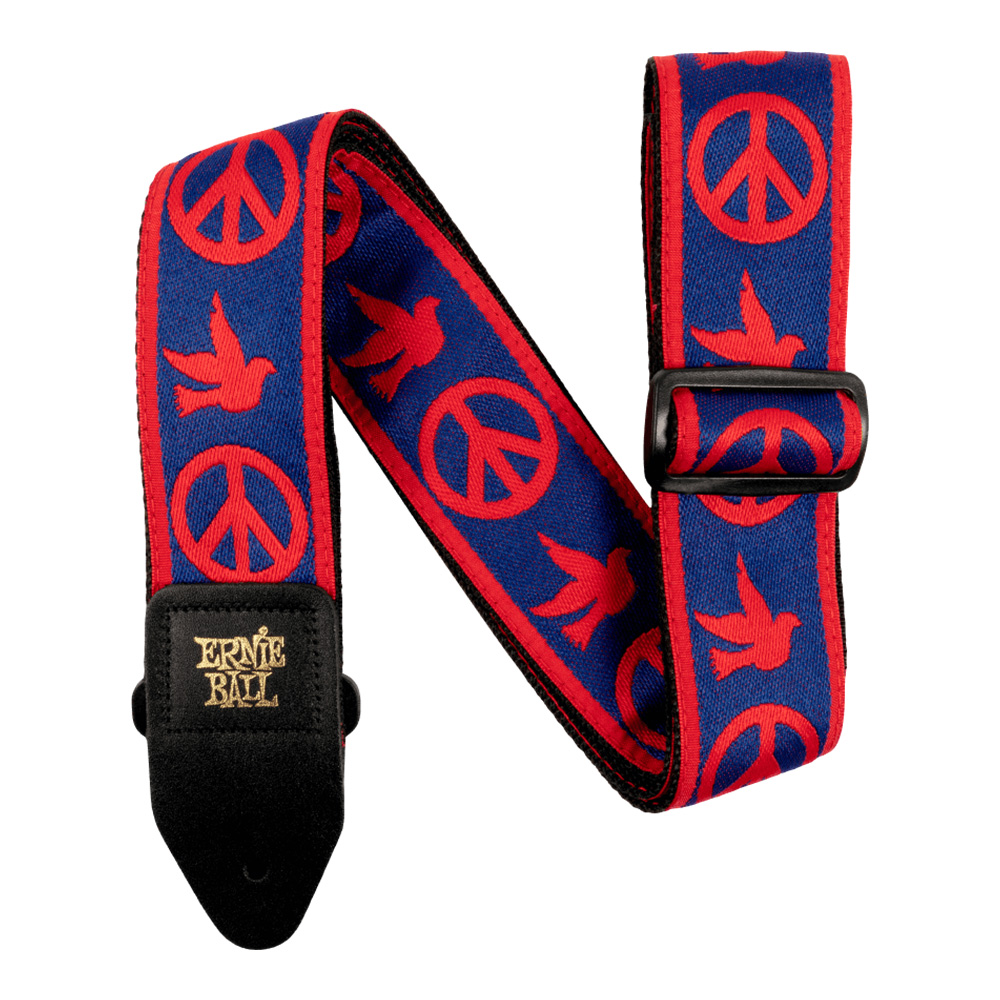 ERNIE BALL <br>#4698 Red And Blue Peace Love Dove Jacquard Strap
