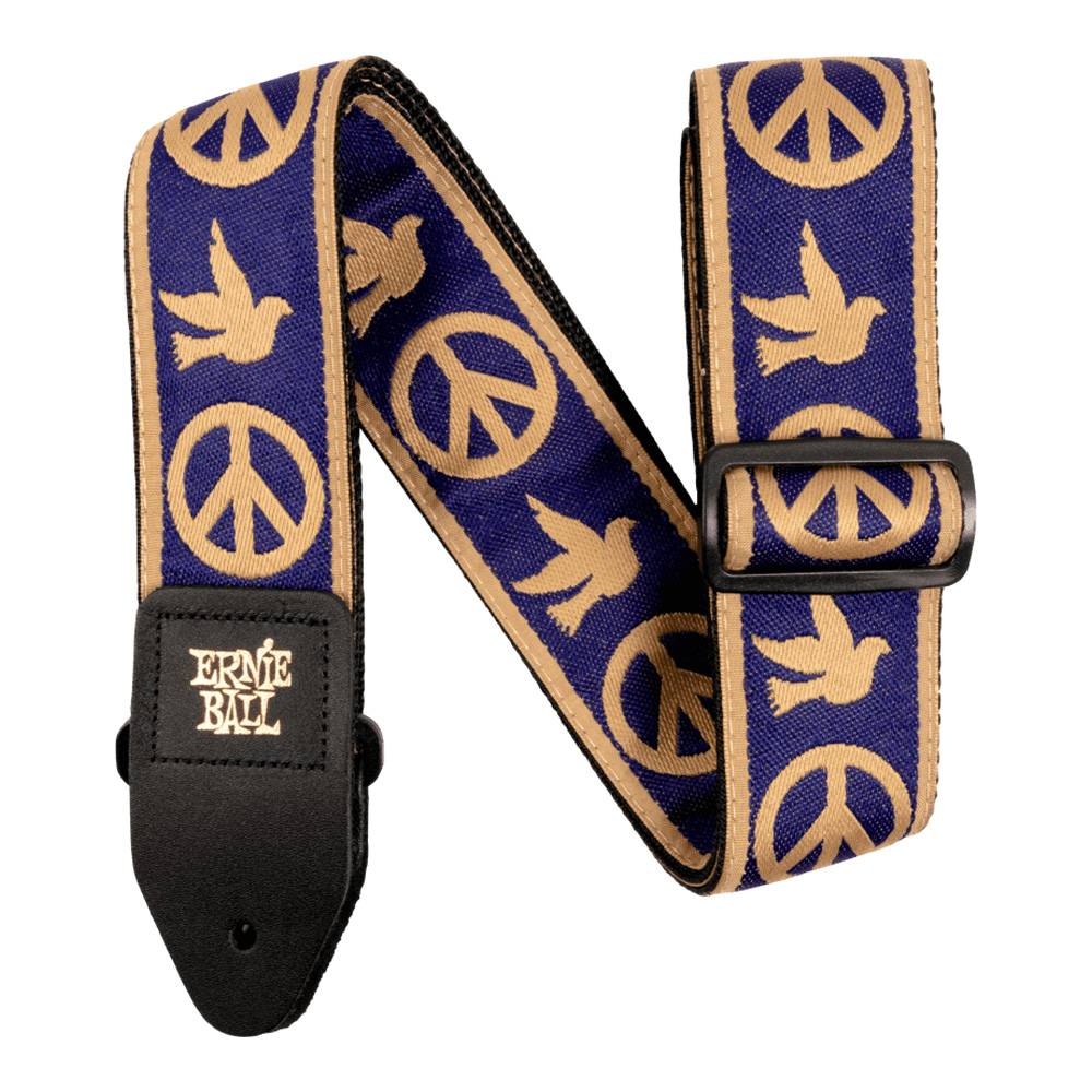 ERNIE BALL <br>#4699 Navy Blue And Beige Peace Love Dove Jacquard Strap