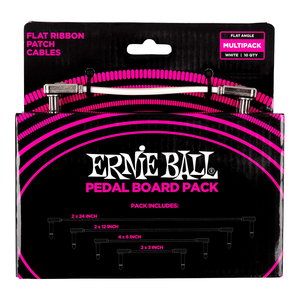 ERNIE BALL <br>#6387 Flat Ribbon Patch Cables Pedalboard Multi-Pack - White