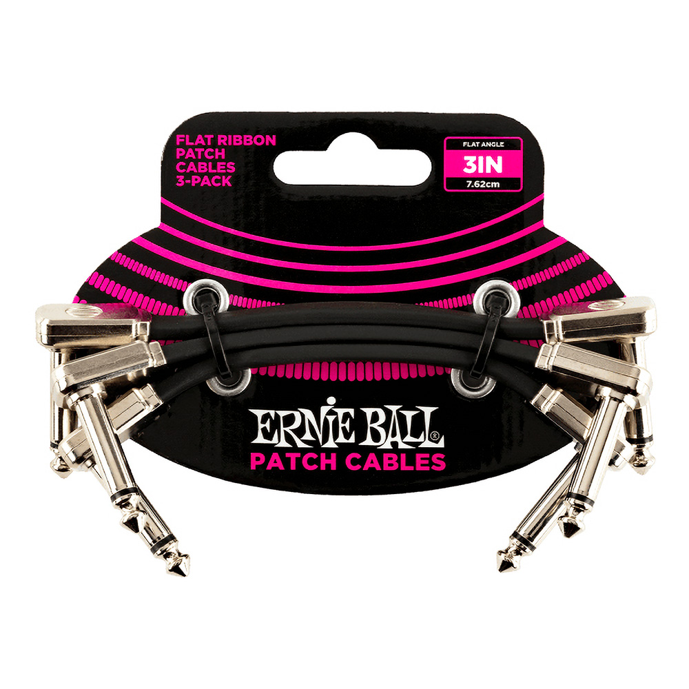 ERNIE BALL <br>#6220 3" Flat Ribbon Patch Cable 3-Pack - Black