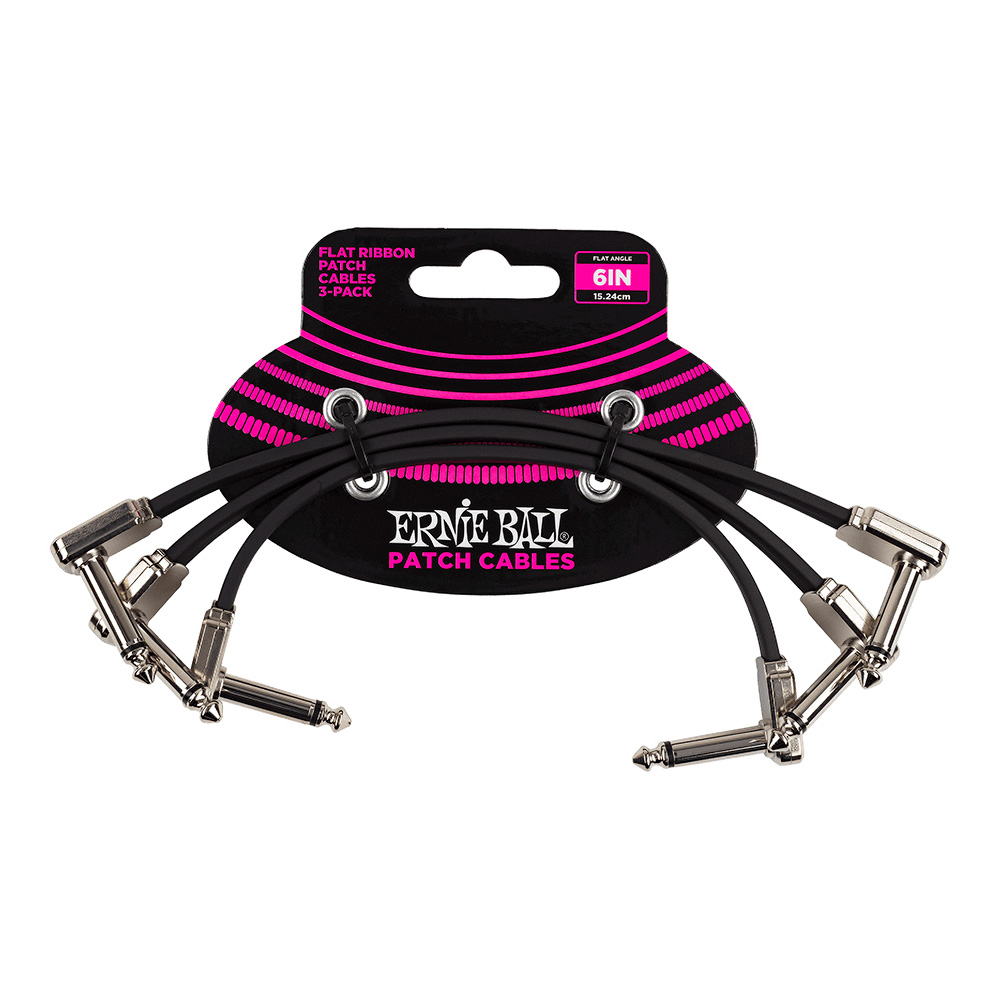 ERNIE BALL <br>#6221 6" Flat Ribbon Patch Cable 3-Pack - Black