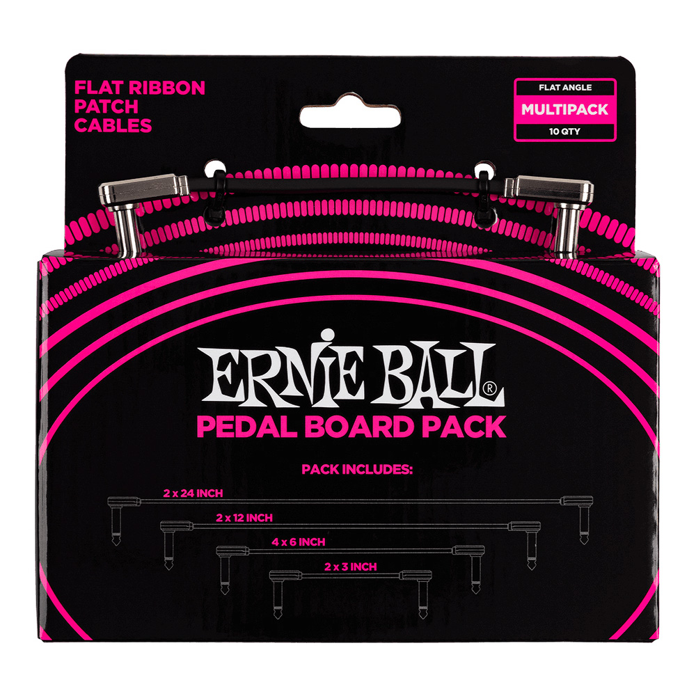 ERNIE BALL <br>#6224 Flat Ribbon Patch Cables Pedalboard Multi-Pack - Black