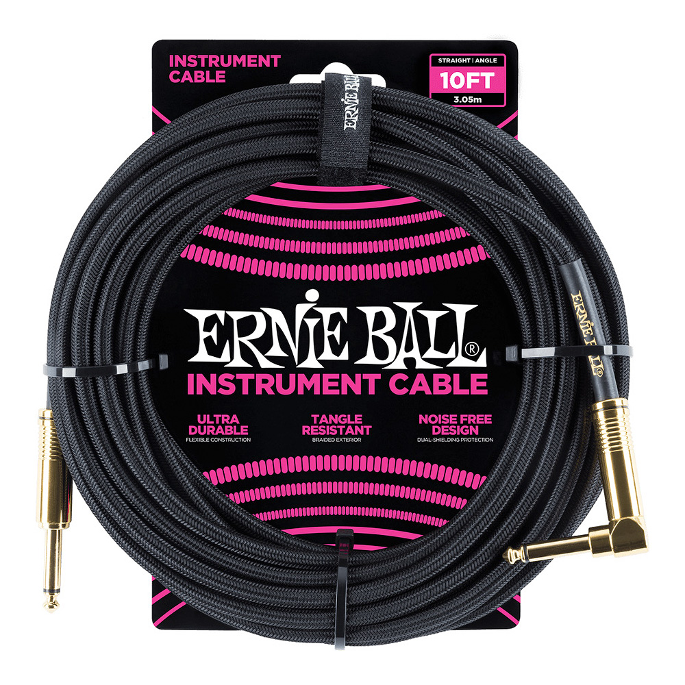 ERNIE BALL <br>#6081 10' Braided Straight / Angle Instrument Cable - Black