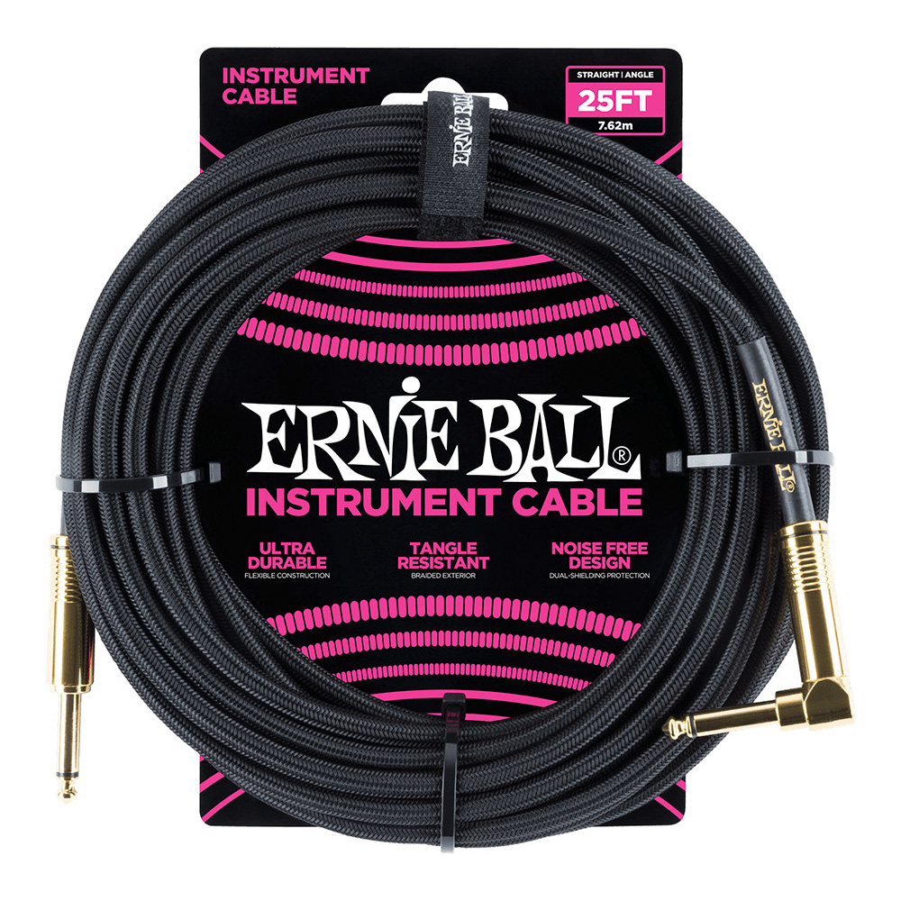 ERNIE BALL <br>#6058 25' Braided Straight / Angle Instrument Cable - Black