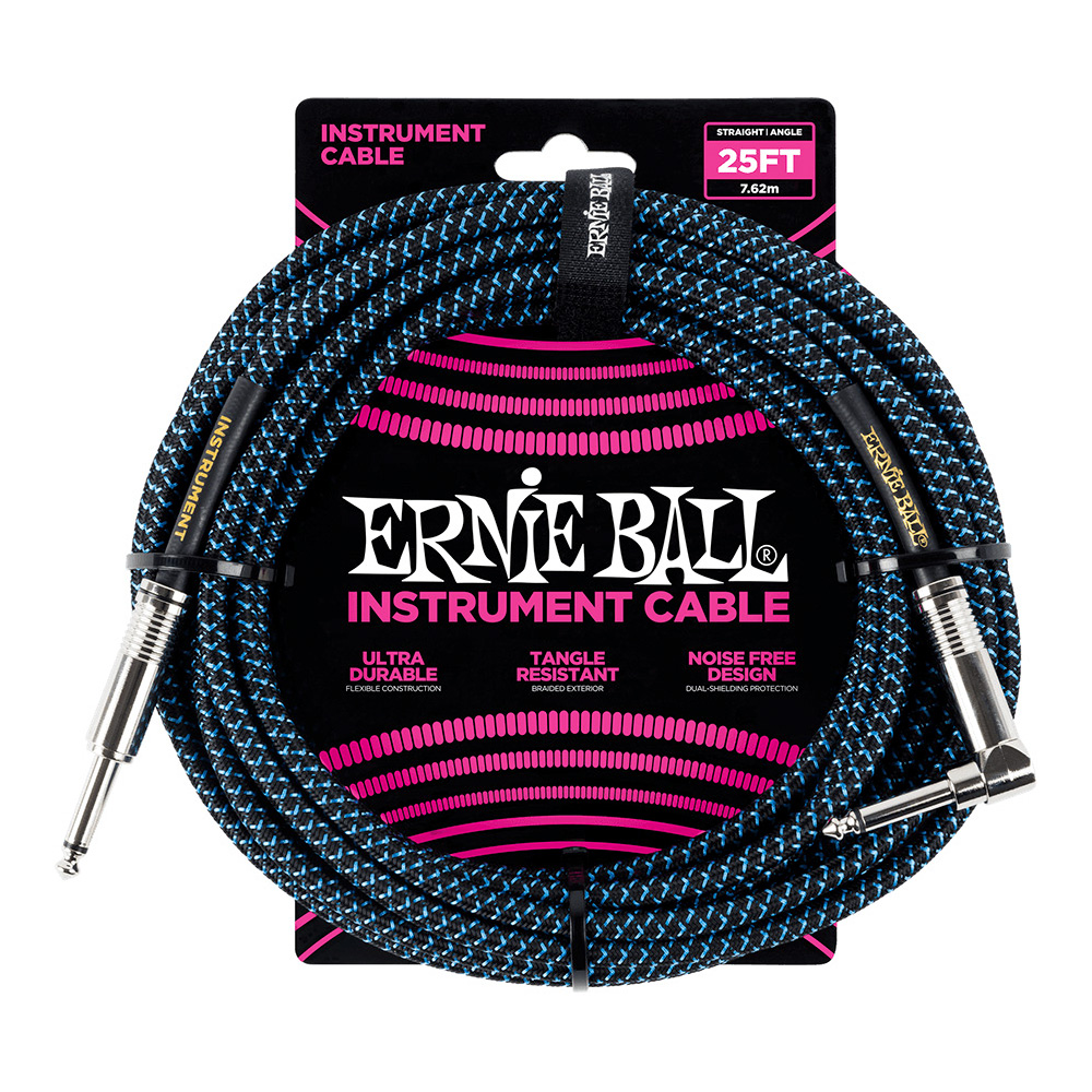 ERNIE BALL <br>#6060 25' Braided Straight / Angle Instrument Cable - Black / Blue
