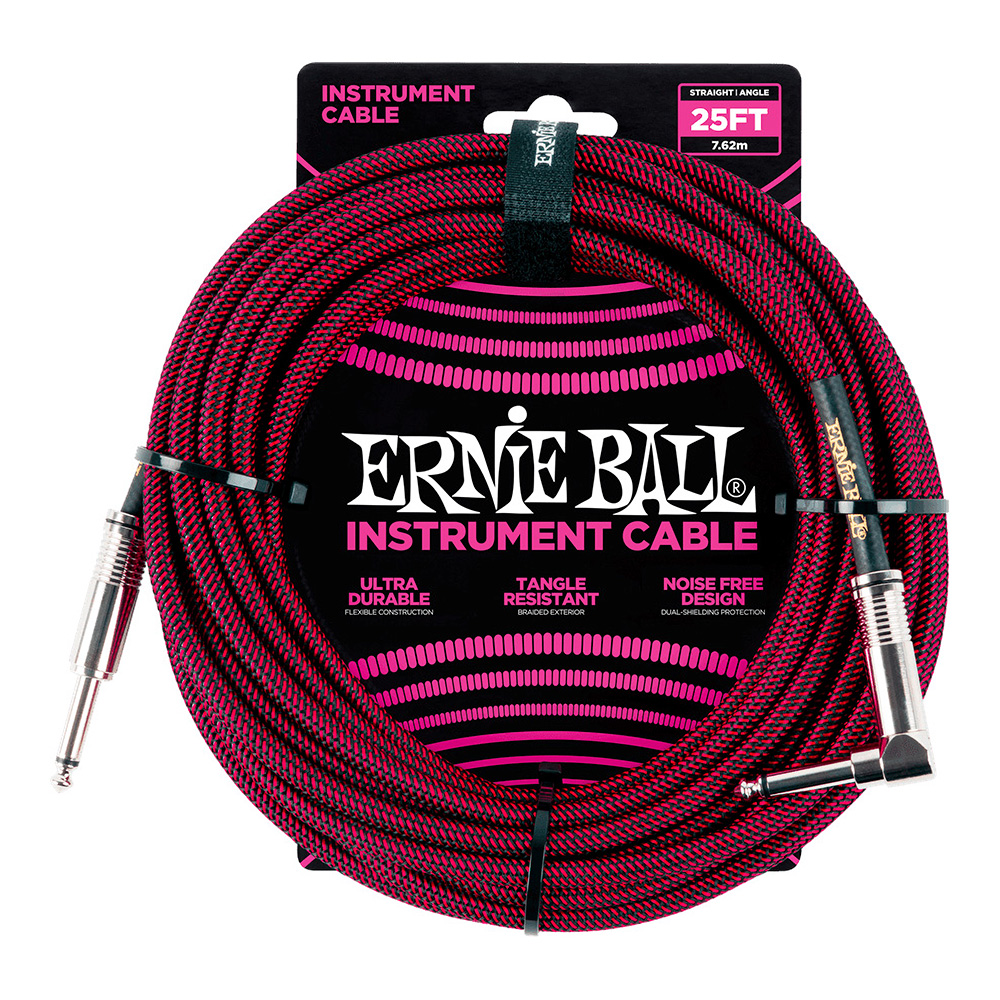ERNIE BALL <br>#6062 25' Braided Straight / Angle Instrument Cable - Black / Red