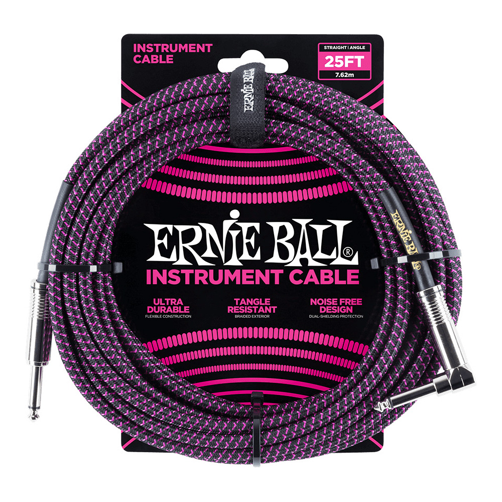 ERNIE BALL <br>#6068 25' Braided Straight / Angle Instrument Cable - Black / Purple