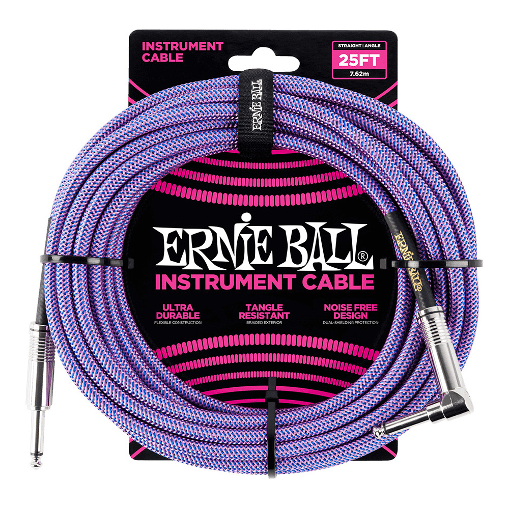 ERNIE BALL <br>#6069 25' Braided Straight / Angle Instrument Cable - Purple