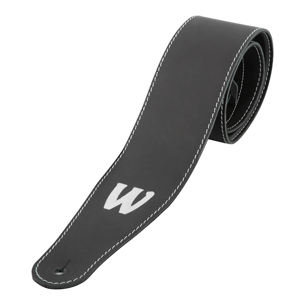 Warwick <br>Teambuilt Genuine Leather Bass Strap Black/Silver