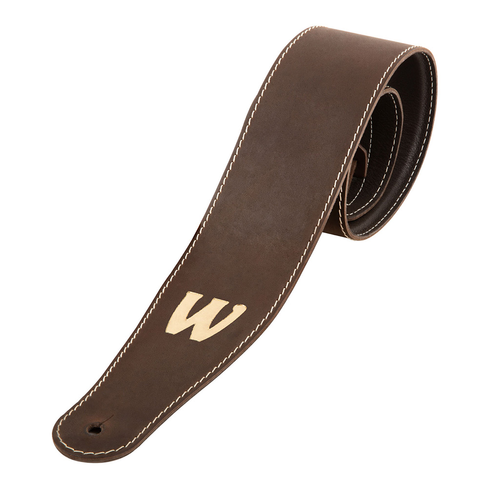 Warwick <br>Teambuilt Genuine Leather Bass Strap Brown/Gold