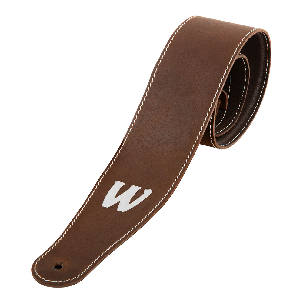 Warwick <br>Teambuilt Genuine Leather Bass Strap Brown/Silver