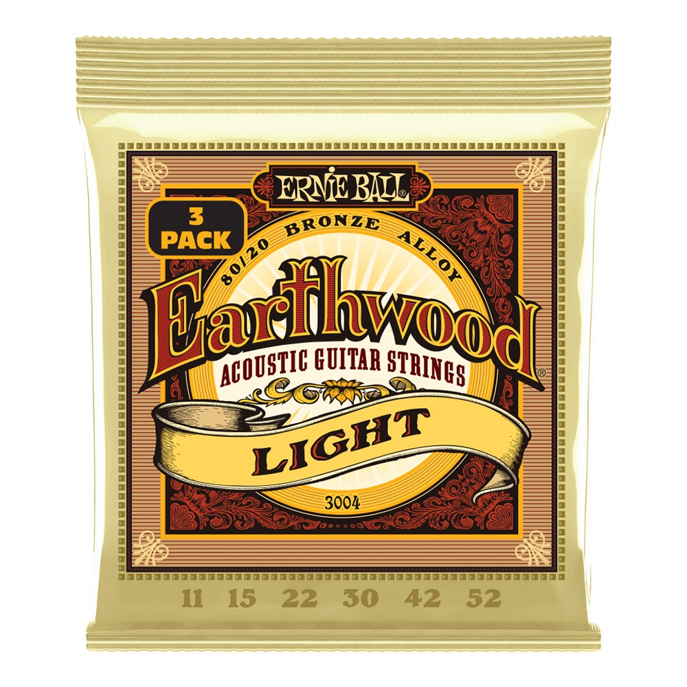 ERNIE BALL <br>#3004 Earthwood Light 80/20 Bronze 11-52 [3 Pack]