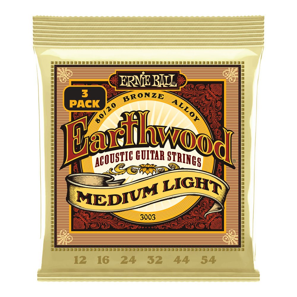 ERNIE BALL <br>#3003 Earthwood Medium Light 80/20 Bronze 12-54 [3 Pack]