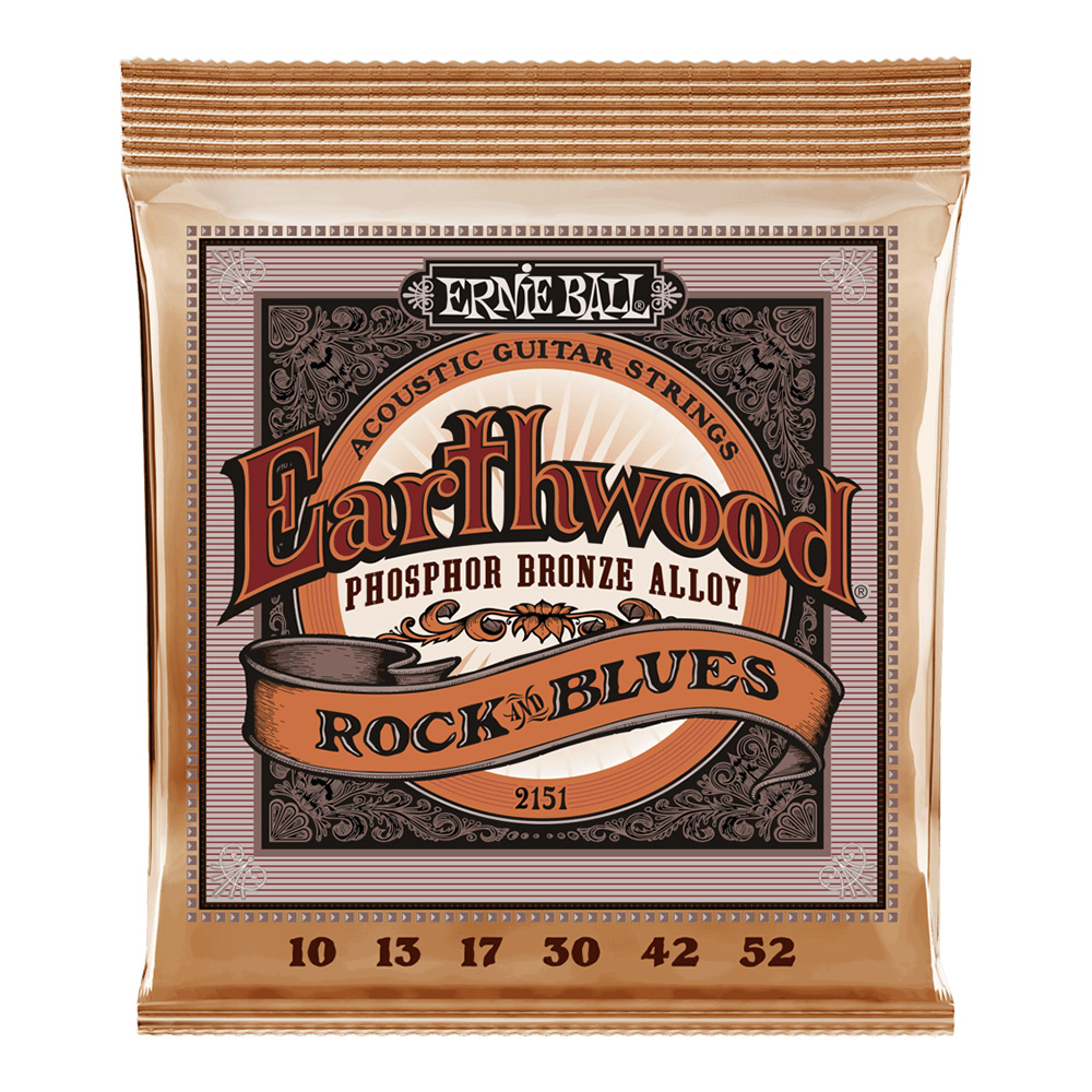 ERNIE BALL <br>#2151 Earthwood Rock And Blues w/Plain G Phosphor Bronze 10-52