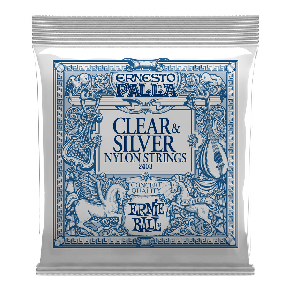 ERNIE BALL <br>#2403 Ernesto Palla Clear & Silver Nylon 28-42