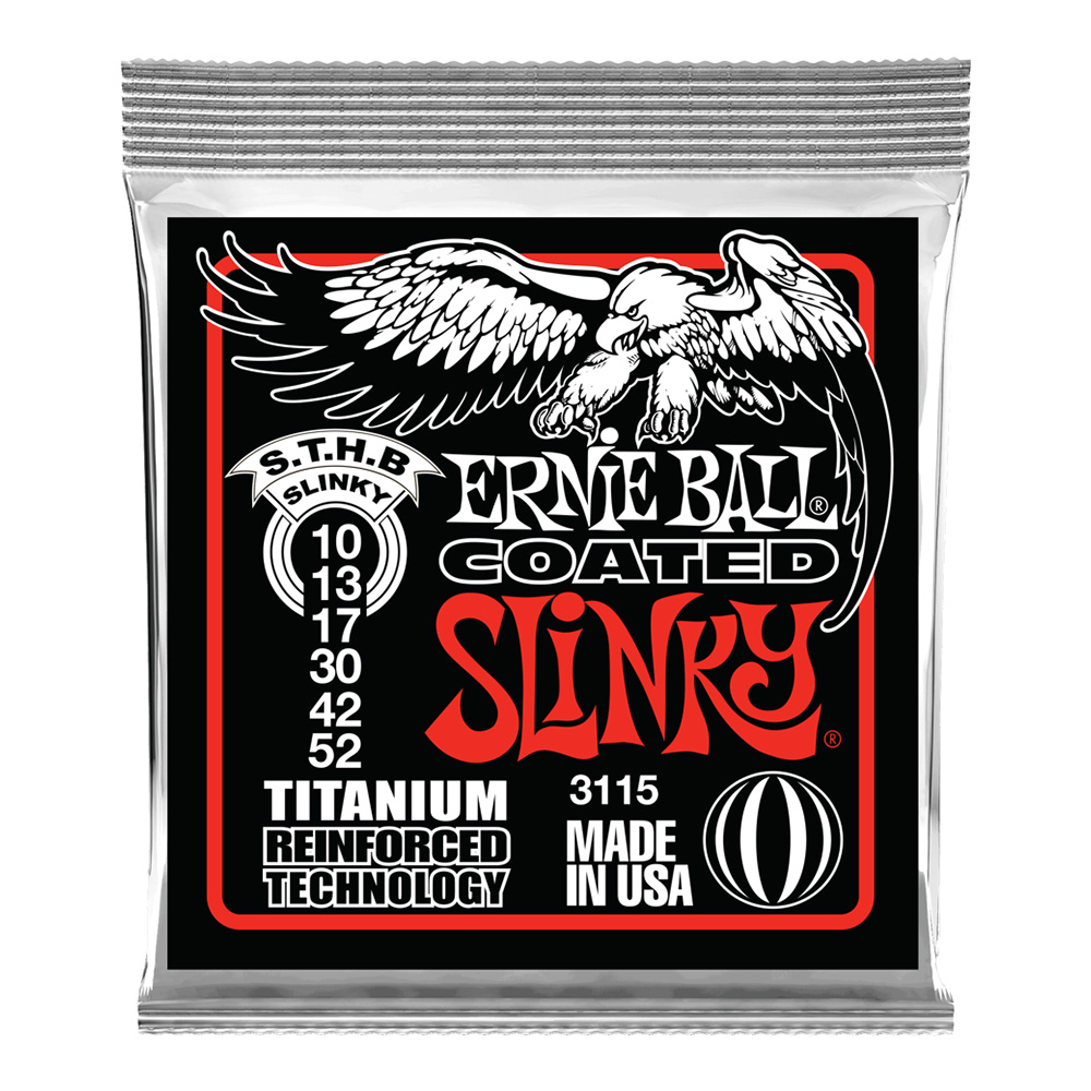 ERNIE BALL <br>#3115 Skinny Top Heavy Bottom Slinky Coated Titanium RPS 10-52