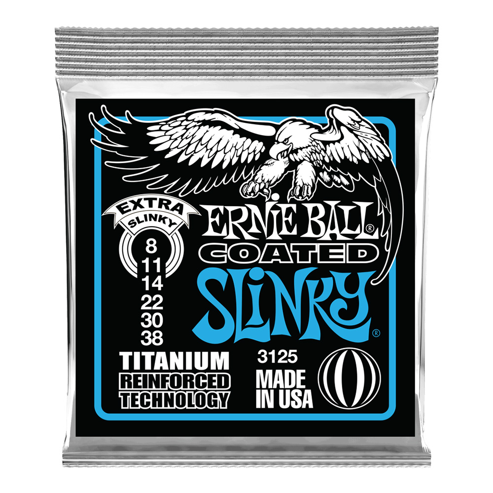 ERNIE BALL <br>#3125 Extra Slinky Coated Titanium RPS 8-38